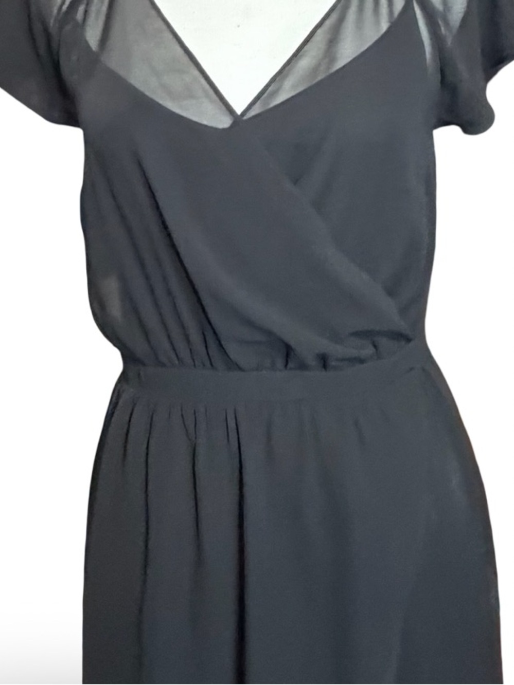 Express Black Chiffon Hi-Low Faux Wrap Dress XS/TP - Picture 9 of 12